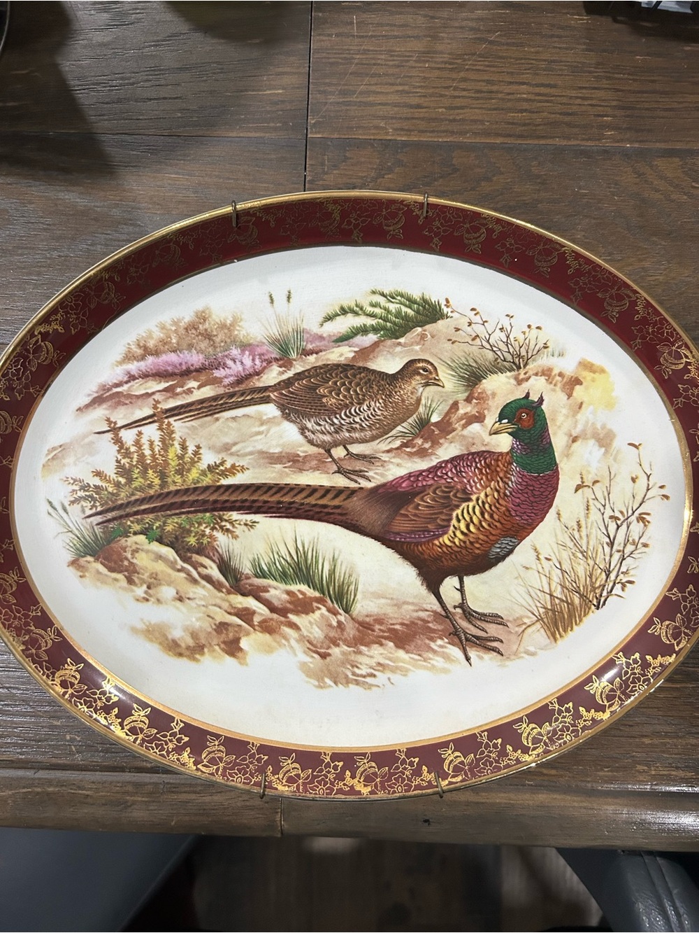 Decorative Pheasant Serving Platter - Red and Multicolor